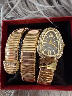 Gold Crystal-Trim Women's Coil Quartz Watch
